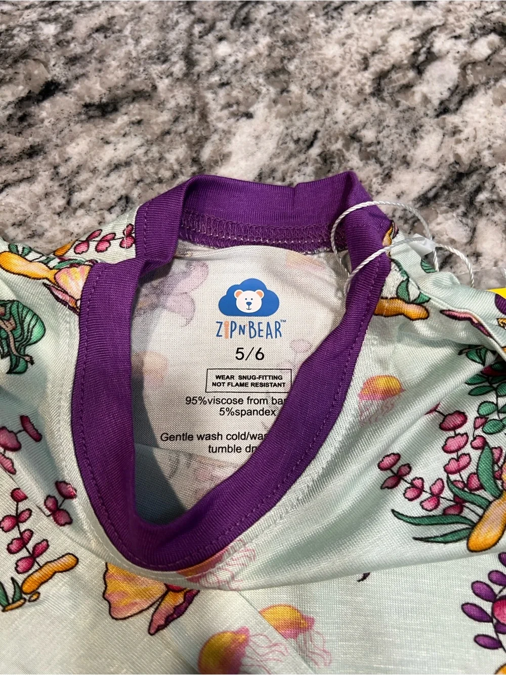 Zipn Bear Bamboo Pajama Set Size 5/6 Mermaid Ocean Print Buttery Soft Two Piece